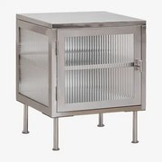 Prostokątny Stolik Nocny 45x40 Cm Ze Stali I Szkła Paoline Szczotkowana Szarość - Sklum