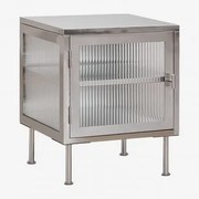 Stolik Nocny Z Stali I Szkła Paoline Szczotkowana Szarość - Sklum