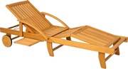 Outsunny Leżak Ogrodowy z Drewna Składany z Bocznym Stolikiem, Kołami, Oparciem Regulowanym na 4 Poziomy, Teak