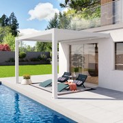 PRIMEYARD 3x4 pergola przyścienna w kolorze biały, z dachem lamelowym w kolorze biały - (400143)