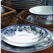 24-częściowy zestaw obiadowy, biało-niebieski, porcelanowy