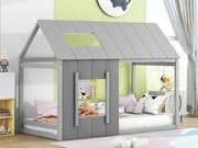 Łóżko kabinowe dla dzieci 90 x 200 cm - sosna i MDF - kolor: Szary