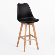 Wysoki Stołek Nordycki Z Poduszką Ze Skóry Ekologicznej Czarna & ↑75 Cm - Sklum