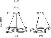 Diva lampa wisząca LED 39 W, ściemnialna, tytan i aluminium, ciepłe światło 3000 K, splecione pierścienie Ø50 cm