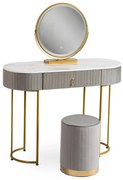 Toaletka szara glamour z lustrem i welurową pufą S3-C37