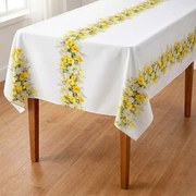 Obrus na metry biały z żółtymi kwiatami Oxford 3 pasy - szer. 150 cm