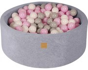 Okrągły Suchy Basen Dla Dziecka 90x30cm/200 Piłek 7cm, Welurowy, Jasnoszary, Piłki: Białe, Szare, Pastelowy Róż - Meowbaby®