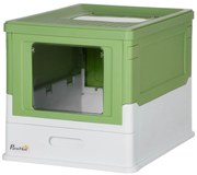PawHut Kuweta dla Kota, Składana, z 2 Drzwiami i Łopatką, 47,5x35,5x36,7cm, Biały/Zielony