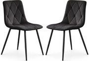 2x Welurowe krzesło tapicerowane pikowane Czarne MILO Czarne nogi