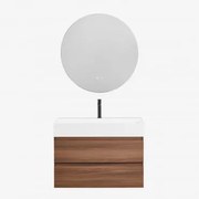 Zestaw Wiszących Mebli Łazienkowych Z Drewna I Forniru Jesionowego Zintegrowany Z Umywalką Ona Ciemna Czerń - Sklum