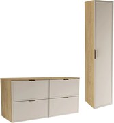 Zestaw do Łazienki 120cm Szafka z Blatem Słupek Fronty Ramka Dąb Cremona / Kaszmir Roma