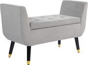 HOMCOM Ławka z miejsca do przechowywania i podłokietnikami, Skrzyniowa, Aksamitny Poliester, Drewno Kauczukowe, Jasnoszary, 107 x 42 x 65 cm