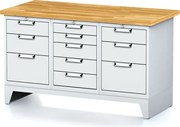 Stół warsztatowy MECHANIC, 1500x685x880 mm, 1x 5 szufladowy kontener, 2x 3 szufladowy kontener, szara