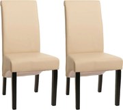 Krzesło do jadalni Cesena (zestaw 2 sztuk),  Skóra, kremowy, ciemne nóżki