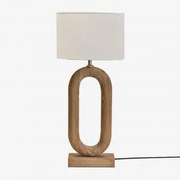 Lampa Stołowa Z Drewna Mango Tiberia Drewno Mango & Arlina Biała Ø30 Cm - ↑20 Cm - Sklum