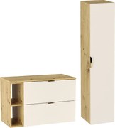 Zestaw Łazienkowy 100cm Kaszmir  / Dąb Orzech Szafka z Blatem i Regałem + Słupek Orio