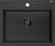 Mexen Oscar zlewozmywak granitowy 1-komorowy 580 x 490 mm, czarny/złoty metalik, syfon czarny - 6519581000-75-B