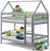 Szare 2-osobowe piętrowe łóżko domek dla dzieci z materacami L7-F38