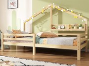 Łóżko domek 90x200cm z litego drewna - z półkami - Naturalne