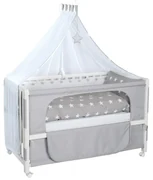 Białe łóżeczko na kółkach z baldachimem 60x120 cm Little stars – Roba