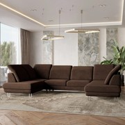 Masseno Narożnik TERAMO z funkcją spania i pojemnikiem na pościel Narozniki U, Rozkładana sofa - Brązowy, MONOLITH 29