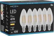 Mexen Vintis 6x żarówka filament LED E14, C35, 4W, Ciepła - 2700K, 470 lm, clear - L154-E14-0427-00x06