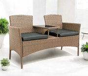 Meble ogrodowe Ratina NM-03, dwuosobowa sofa ze stolikiem, kolor naturalny, poduszki szare