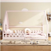 Łóżko kabinowe 140 x 200 cm z oknem - Drewno sosnowe + MDF - Stelaż listwowy w zestawie - Różowy