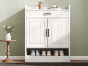 Szafa na buty 75x36x20.5 cm - z regulowanymi półkami - z 1 szufladą i 2 drzwiami - Biały