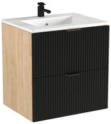 Umywalka z ryflowaną szafką ścienną czarny + orzech M5-E25