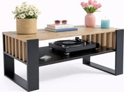 Stolik Kawowy Nowoczesny Czarny Z Lamelami + Dąb 200 X 170 Cm H8-P69