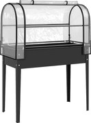 Outsunny Podwyższana grządka z nakładką szklarniową, pojemnik z otwieraną pokrywą, rolowane drzwi na zamek, otwór odpływowy Czarny | Aosom PL