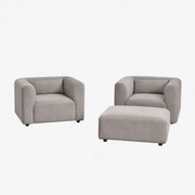 Zestaw Wypoczynkowy Z 2 Fotelami Fogler I Pufą Sztruksu Szary Kret - Sklum