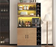 Kredens kuchenny 100×47×187 cm - z oświetleniem LED - 2 drzwi - naturalny+czarny