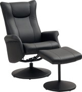 HOMCOM Obrotowy Fotel z Podnóżkiem, w Wyglądzie Skóry, z Regulowanym Oparciem, do 150 kg, Czarny