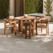 Zestaw Okrągłego Stołu Ø120 Cm Z Drewna Akacjowego I 6 Krzeseł Ogrodowych Z Drewna Akacjowego I Syntetycznego Rattanu Ginara Akacja Brąz - Sklum