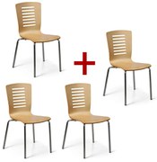 Krzesło do jadalni drewniane LINES 3+1 GRATIS, naturalne