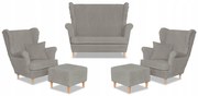 Zestaw uszak Rene Estella sofa fotele pufy Family Meble jasno szary sztruks