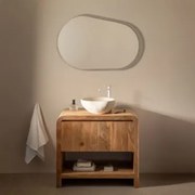 Zestaw Mebli Łazienkowych Z Drewna Vacry Akacja Brąz & Nieregularna Z Biały Cementu ↔︎40 Cm Fedro & Owalna - Sklum