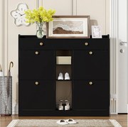 Czarna szafka na buty z 4 uchylnymi drzwiami i 2 szufladami – do przedpokoju i na korytarz