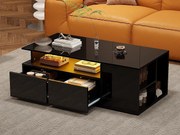 Stolik kawowy wysokopołysk 100×50×35 cm - z oświetleniem LED - 2 szuflady - 3 przegródki - czarny