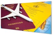 Obraz na szkle Samolot paszport mapa