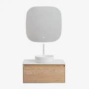 Zestaw Wiszących Mebli Łazienkowych Z Drewna Jesionowego Tedrik Popielaty Brąz & Okrągły Ceramiczny Biały Ø40 - Sklum