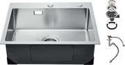 Zlew Kuchenny SucceBuy Zlew Kuchenny 68CM z Montażem Górnym, Pojedyncza Komora, Podblatowy, ze Stali Nierdzewnej
