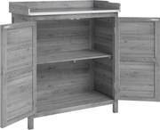 Outsunny Stół do przesadzania z szafką z drewna, ogrodowa szafka z ocynkowanym blatem, 2 półki, szary | Aosom PL