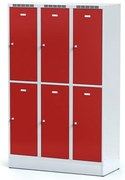 Alfa 3 Szafka skrytkowa S6 na cokole, 6 schowków, 1920 x 1200 x 500 mm, zamek obrotowy, drzwi czerwone