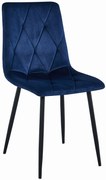Niebieskie krzesło do kuchni LIBRA aksamitne z czarnymi nogami