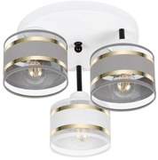 Lampa sufitowa biała trzypunktowa z szaro-białymi abażurami T-3030WE-G