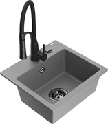 Mexen Milo zlewozmywak granitowy 1-komorowy z baterią kuchenną Aster, szary - 6505-71-73450-70-B