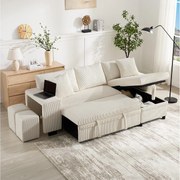 Sofa rozkładana 3-osobowa - 231 x 131,5 x 84 cm - z USB + poduszkami + schowkiem - aksamitna - beżowa